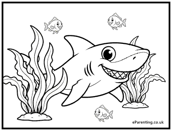 Happy Shark Colouring Picture Free Printables