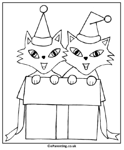 Christmas Kittens  Colouring Picture