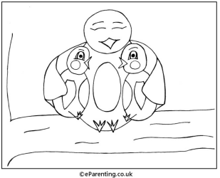 Mummy Bird with Chicks Colouring Picture