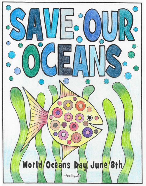 World Oceans Day - Save Our Oceans Colouring Picture