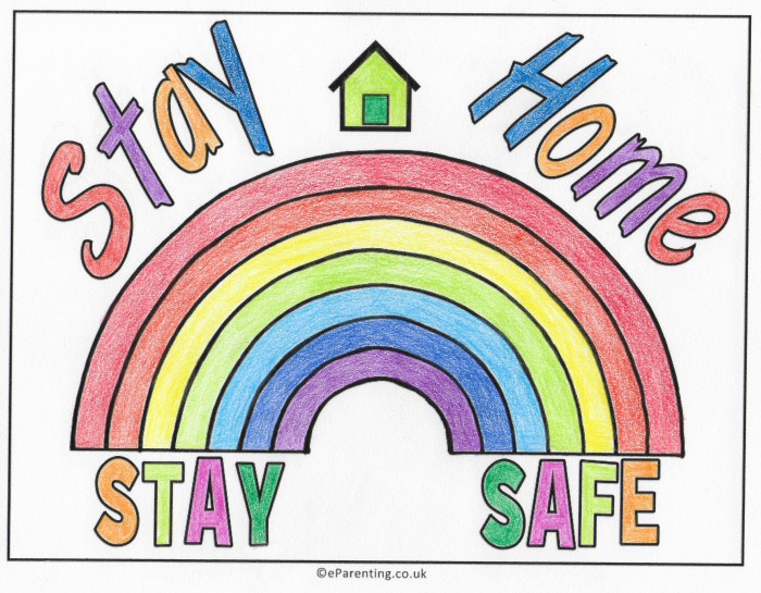 Stay Home Stay Safe Rainbow Colouring Picture