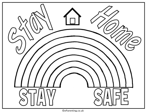 Stay Home Stay Safe Rainbow Free Printable Colouring Picture Template