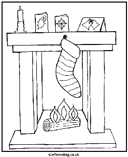 Stocking over the Fireplace  Colouring Picture - free printable