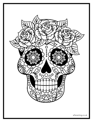 Day of the Dead Sugar Skull 1 Free Printable Colouring Picture