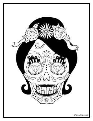 Day of the Dead Sugar Skull 2 Free Printable Colouring Picture