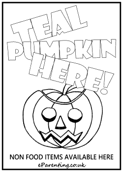 Teal Pumpkin Here Colouring Picture