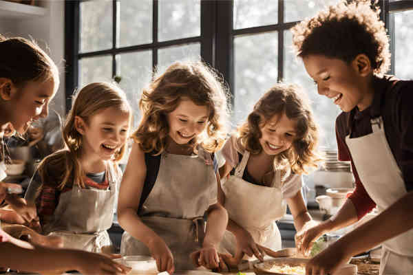 Five children cooking
