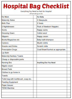 Free Printable Hospital Bag Checklist - everything you need to pack for hospital when you are having a baby.
