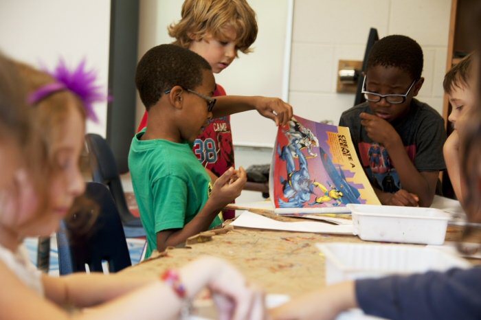 Children at school creating art