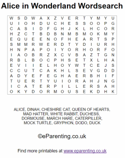 Free Printable Alice in Wonderland Wordsearch