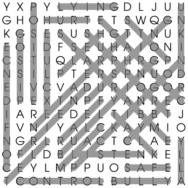 Anti Bullying Wordsearch Solution