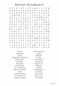 Batman Wordsearch Printable PDF