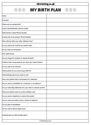 Free printable Birth Plan