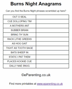 Free Printable Burns Night Anagrams