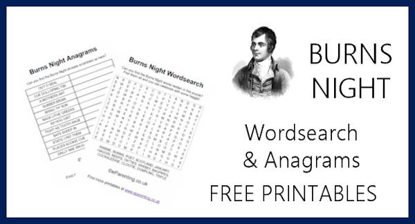 Burns Night Free Printable Wordsearch & Anagrams