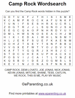 Free Printable Camp Rock Wordsearch