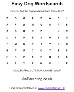 Easy Dog Wordsearch