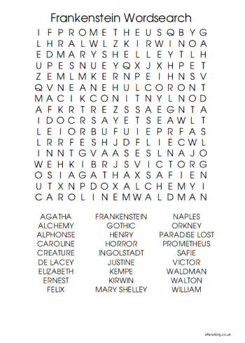 Frankenstein Word Search