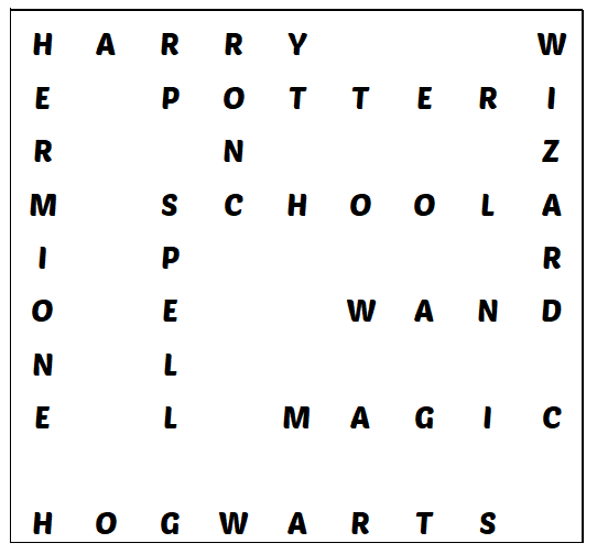 harry Potter Easy Wordsearch Solution