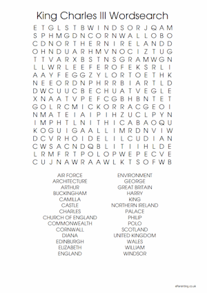 King Charles Wordsearch