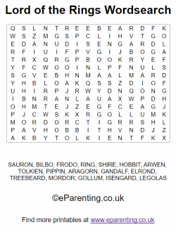 Free Printable Lord of the Rings Wordsearch