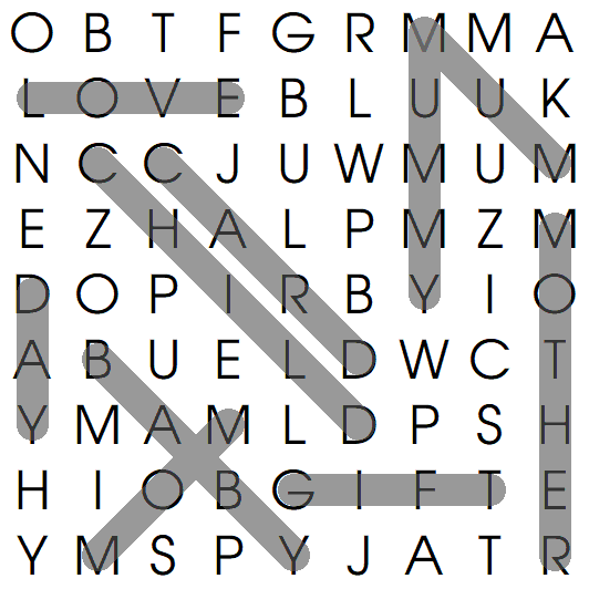 Mother's Day Easy Wordsearch Solution