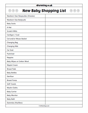 Free Printable New Baby Shopping List