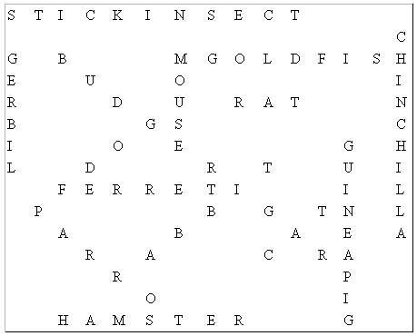 Pet Animals Wordsearch Solution