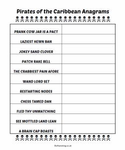Free Printable Pirates of the Caribbean Anagrams
