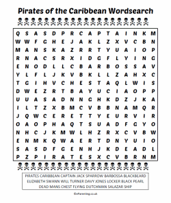 Pirates of the Carribean Wordsearch