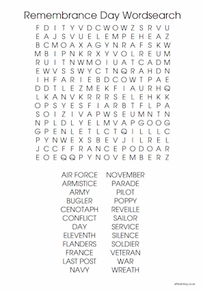 Remembrance Day Word Search