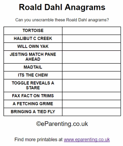 Roald Dahl Anagrams