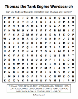 Free Printable Thomas the Tank Engine Wordsearch