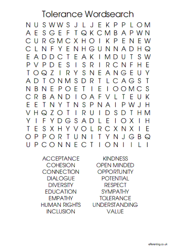 Tolerance Wordsearch