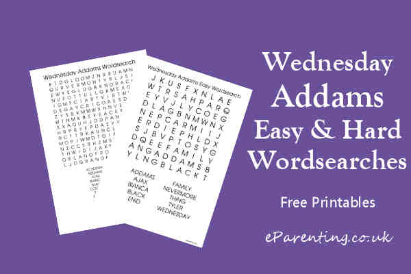 Wednesday Addams Easy & Hard Wordsearches Free Printables