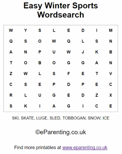 Winter Sports Easy Wordsearch