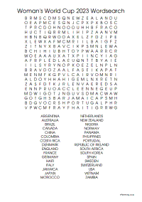 Women's World Cup 2023 Word Search