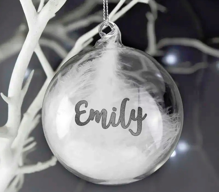 Personalised Feather Glass Bauble