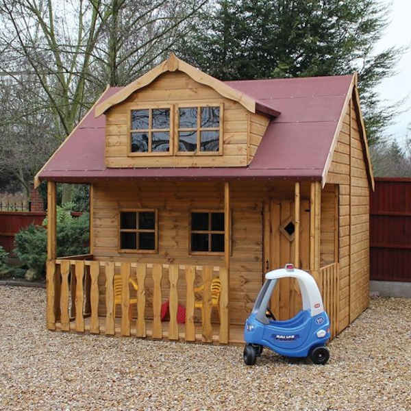 Traditional Swiss Cottage 2 Storey Kids Playhouse With Veranda