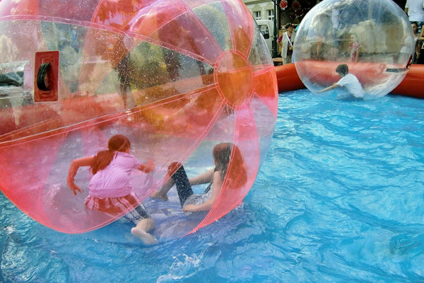 Zorbing in a swimming pool
